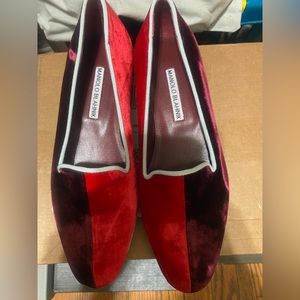 Manolo Blahnik two toned velvet flats